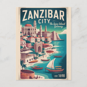 Zanzibar-Stadt Retro-Reiseplakat-Kunst Feiertagspostkarte