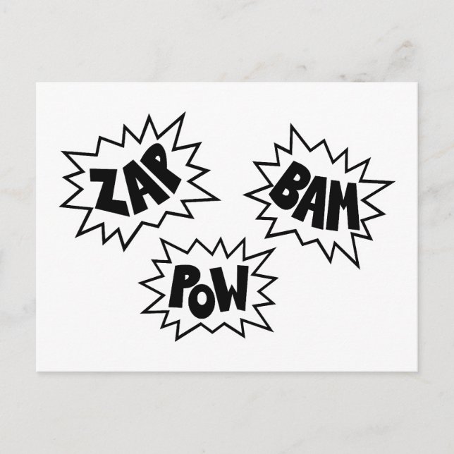 ZAP BAM POW Comic Sound FX - Weiß Postkarte (Vorderseite)