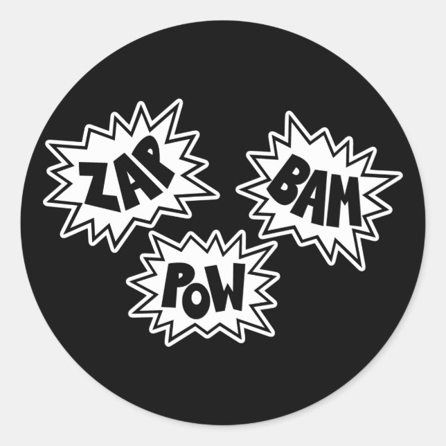 ZAP BAM POW Comic Sound FX - Weiß Runder Aufkleber (Vorderseite)