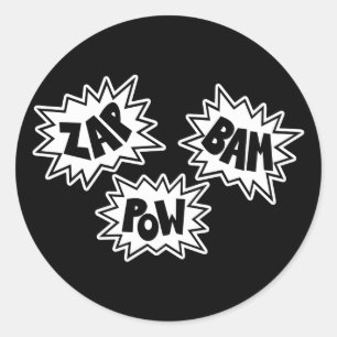 ZAP BAM POW Comic Sound FX - Weiß Runder Aufkleber