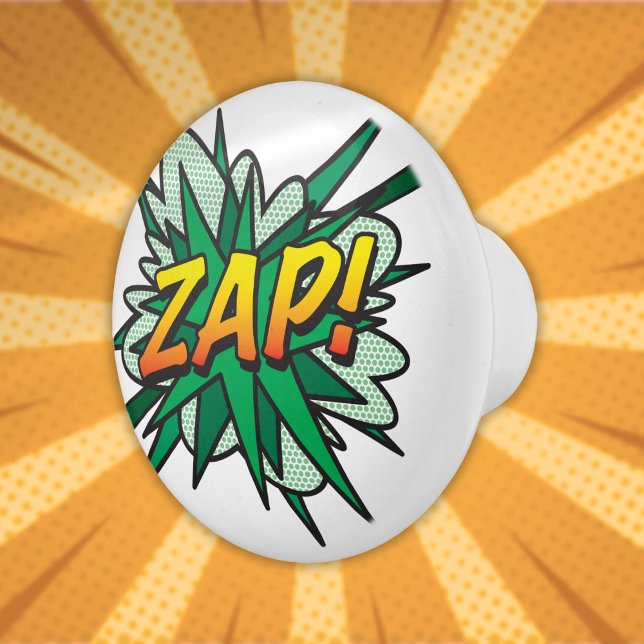 ZAP Fun Retro Comic Pop Kunst, Dichtung und Musik Keramikknauf (ZAP Fun Retro Comic Book Pop Art Ceramic Knob)