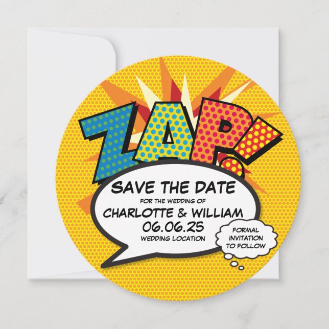 ZAP Save the Date Spaß Retro Comic Pop Kunst (Vorderseite)