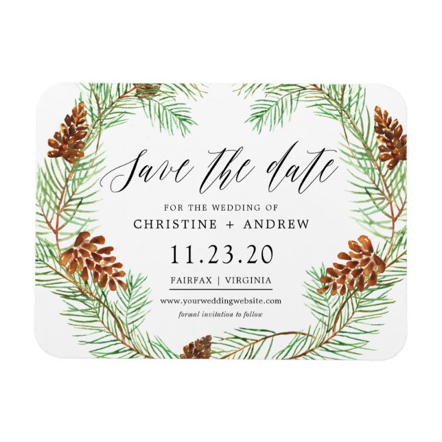 Zapfen Winter Rustikal Save The Dates Magnet (Horizontal)