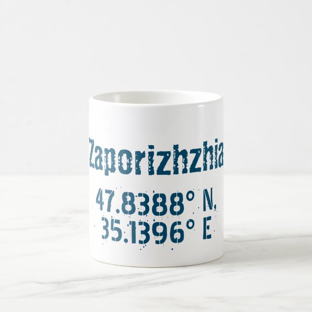 Zaporizhzhia Latitude & Longitude beunruhigt Kaffeetasse (Mittel)