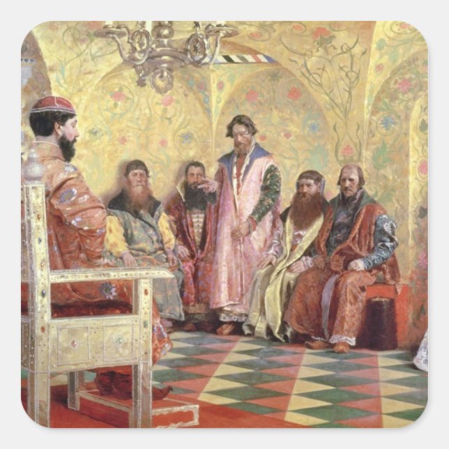 Zar Mikhail Fyodorovich mit Boyars Quadratischer Aufkleber (Vorderseite)