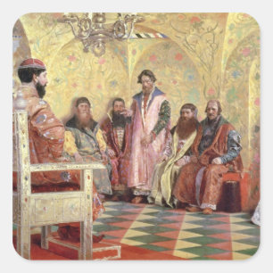 Zar Mikhail Fyodorovich mit Boyars Quadratischer Aufkleber
