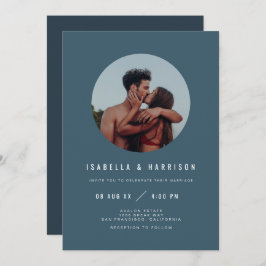 ZARA Modern Boho Slate Blue Foto Wedding Einladung