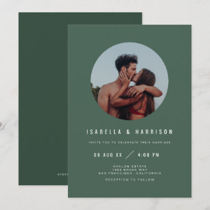 ZARA Modern Forest Green Foto Wedding Einladung
