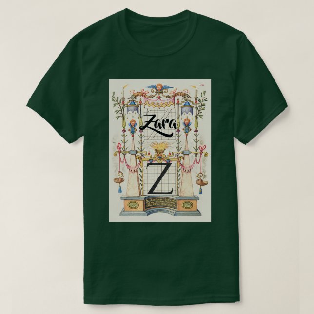 Zara Vintager und moderner Kalligrafie-Kleingarten T-Shirt (Design vorne)