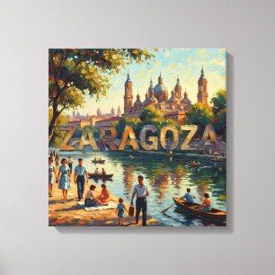 Zaragoza-Flussufer-Basilika Glow Canvas Leinwanddruck