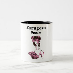 Zaragoza Spanien Vintage Reiseplakat Zweifarbige Tasse