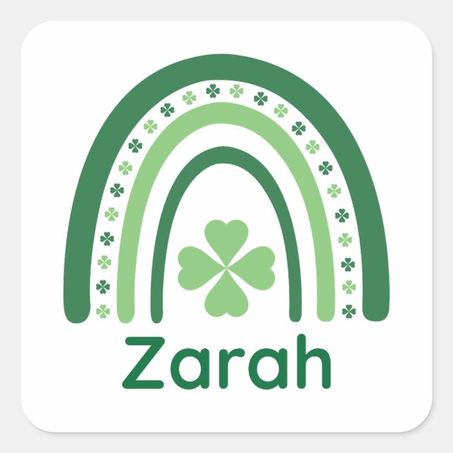 Zarah Name Clover Boho Rainbow Quadratischer Aufkleber (Vorderseite)