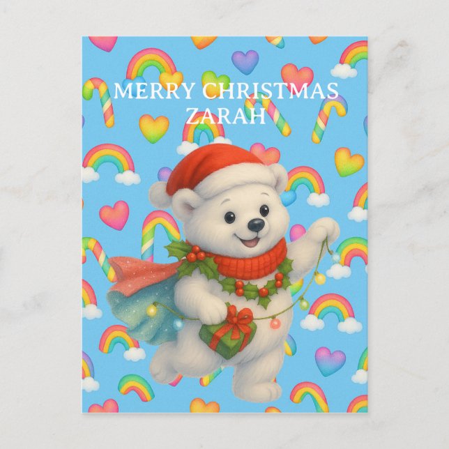 Zarah the Dancing Polar Bear — Kids’ Christmas  Postkarte (Vorderseite)