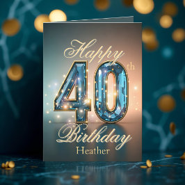 Zarge Gold und Blauer Edelstein 40. Geburtstag Karte