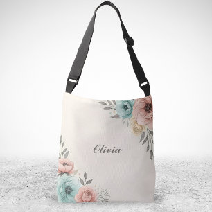 Zarte Aquarell-Skizzenhafte Blumen Tragetaschen Mit Langen Trägern