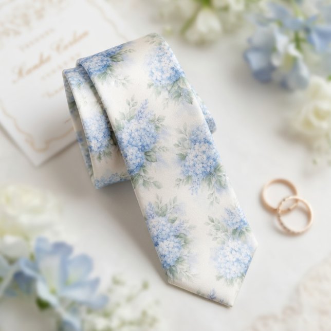 Zarte Aquarell-Weichblaue Hortensien-Blumenmuster Krawatte (Von Creator hochgeladen)