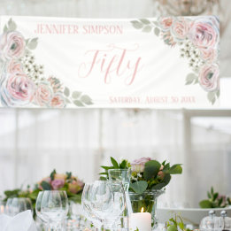 Zarte Aquarellblumen blassrosa 50. Geburtstag Banner