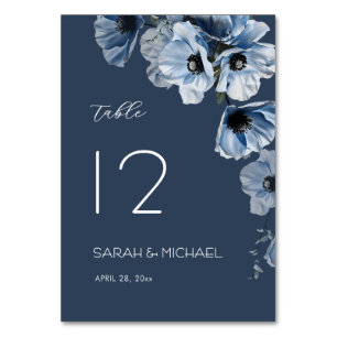Zarte Blaue Blumen Hochzeit Tischnummer
