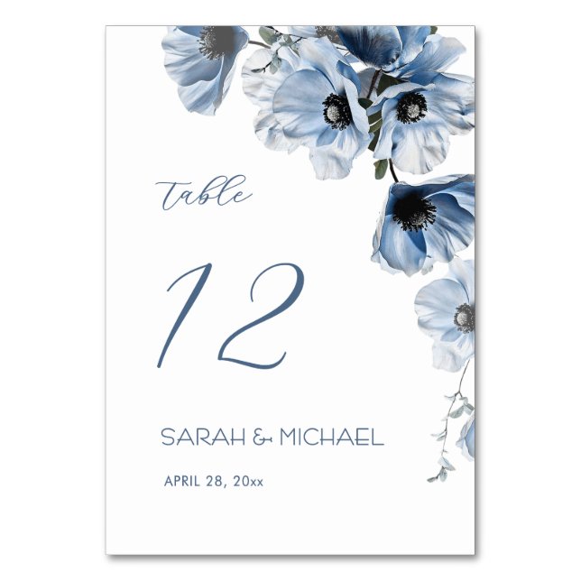 Zarte Blaue Blumen Hochzeit Tischnummer (Vorderseite)