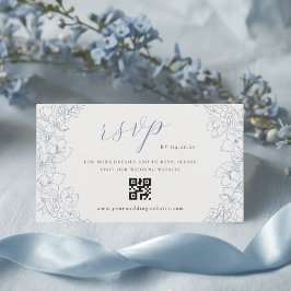 Zarte blaue Blumen Hochzeits-QR-Code RSVP Begleitkarte
