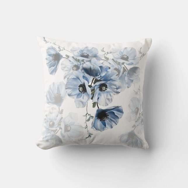 Zarte Blaue Blumen Kissen (Vorderseite)