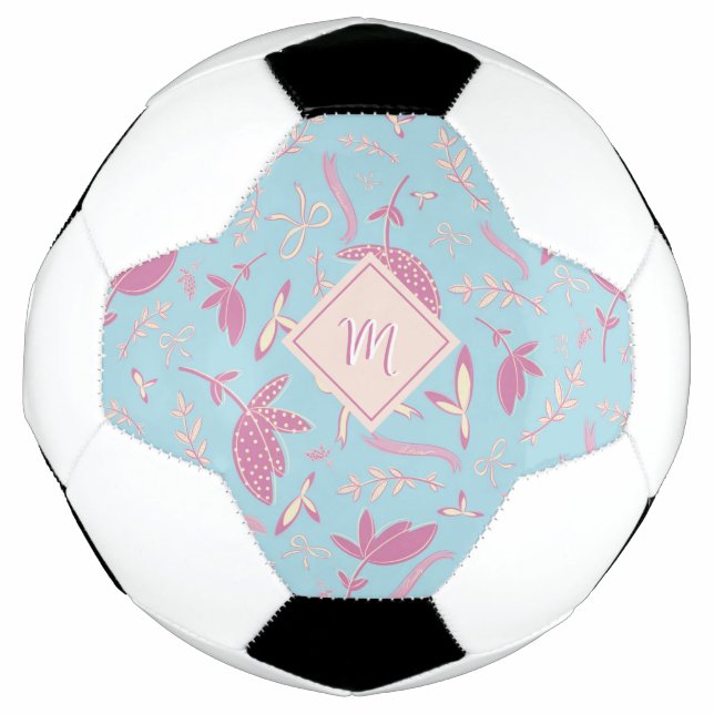 Zarte blaue Blumen und Schleifen Fußball (Vorderseite)