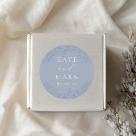 Zarte Blaue Blumige Hochzeit Runder Aufkleber
