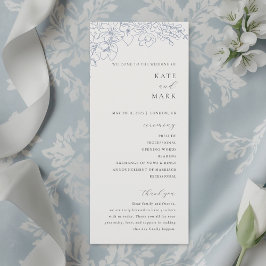 Zarte Blaue Florale Hochzeit Programm