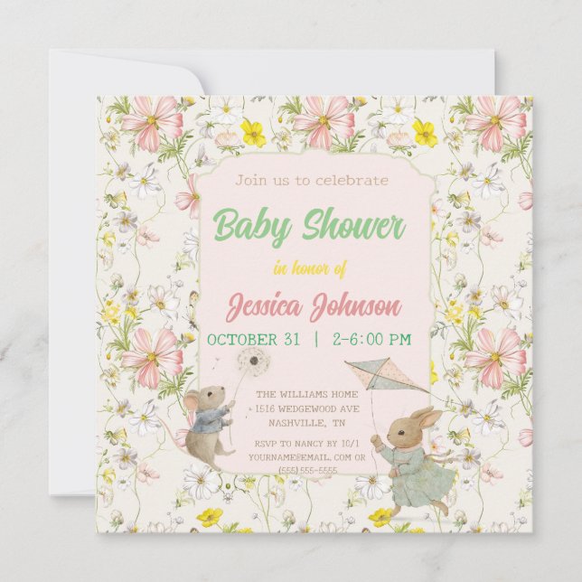 zarte Blume und Blätter im chinesischen Stil Invit (Vorderseite)