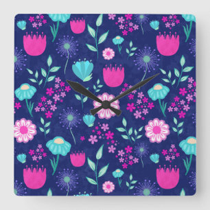 Zarte Blumen und botanische Details Quadratische Wanduhr
