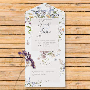 Zarte Boho-Wildblumen Weiß Keine Abendessen All In One Einladung