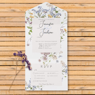 Zarte Boho-Wildblumen Weiße Dinnerparty All In One Einladung