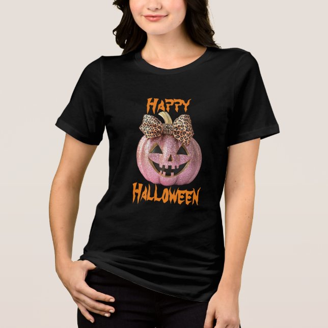 Zarte Coquette Modernes Halloween Kürbis Tri-Blend Shirt (Vorderseite)