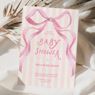 Zarte elegante Babyparty-Schleife Rosa Einladung