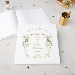 Zarte Elfenbein-Rosen rahmen Taufe Gästebuch