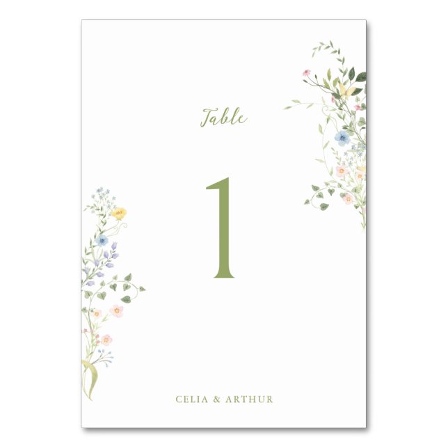 Zarte Florale Hochzeit Tischnummer (Vorderseite)