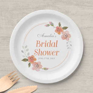 Zarte florale orange Brautparty Pappteller