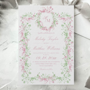 Zarte französische Flora-Wappen-Hochzeit Einladung