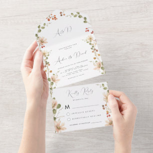 Zarte Frühlingswildblumen Aquarell Beeren Hochzeit All In One Einladung