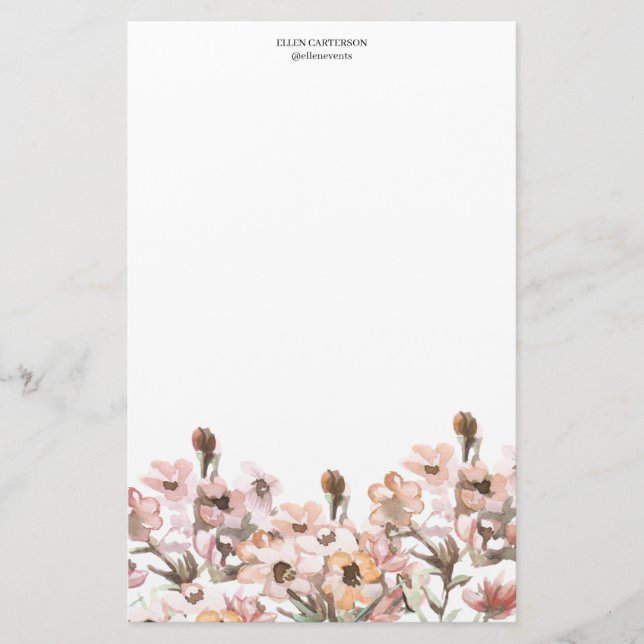Zarte Gartenblumen-Monogramm-Schreibwarenpapier Briefpapier (Vorderseite)
