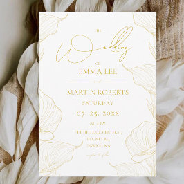 Zarte goldene und weiße florale Foto-Hochzeit Einladung