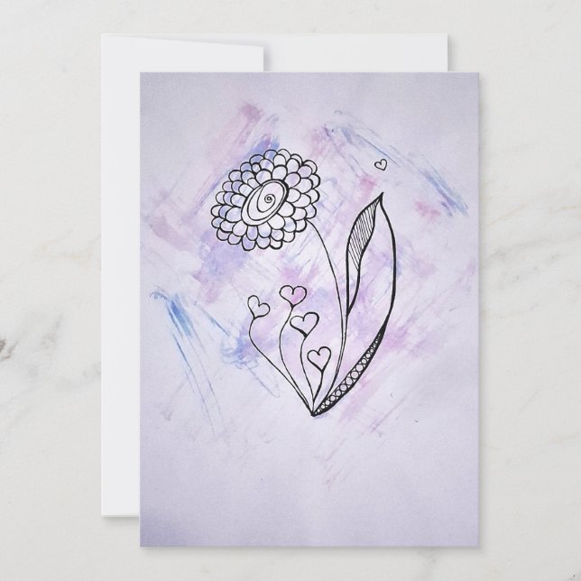 Zarte handgezeichnete Blume mit Herzen  Feiertagskarte (Vorderseite)