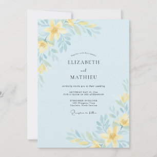 Zarte Himmelgelbe Wildblumen-Hochzeit Einladung