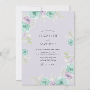 Zarte Immergrün-Minz-Pfingstrosen-Hochzeit Einladung