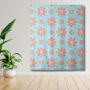 Zarte Korallenrosa und Pulverblaue Gänseblümchen  Wandteppich