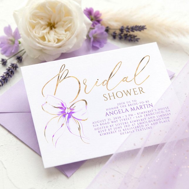 Zarte Lila Schleife Elegante Romantische Brautpart Einladung (Soft Purple Bow Romantic Bridal Shower Invites)