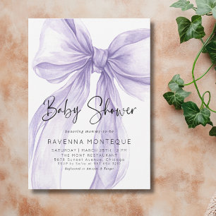 Zarte lila Schleife, saubere personalisierte Babyp Einladung