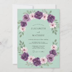 Zarte Minze Amethyst Blütenblatt Hochzeit Einladung