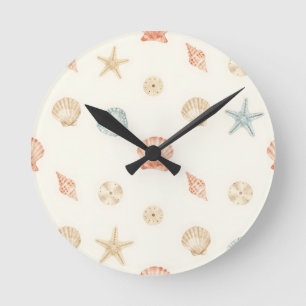 Zarte Muscheln Nahtloses Muster Runde Wanduhr