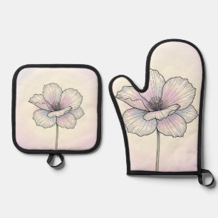 Zarte Pastell-Mohnblume Ofenhandschuh & Topflappen-Set